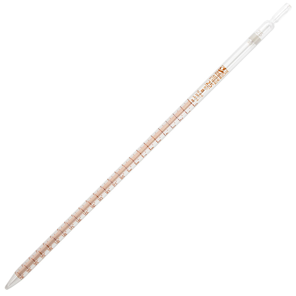 Globe Scientific Pipette, Serological, Globe Glass, Reusable, 25mL, To Deliver (TD), 0.1 Graduations, White Band, ASTM E1044, 6/Box Image